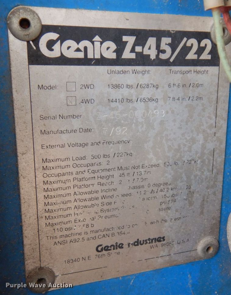 image for item AF9406 1992 Genie Z45-22  boom lift