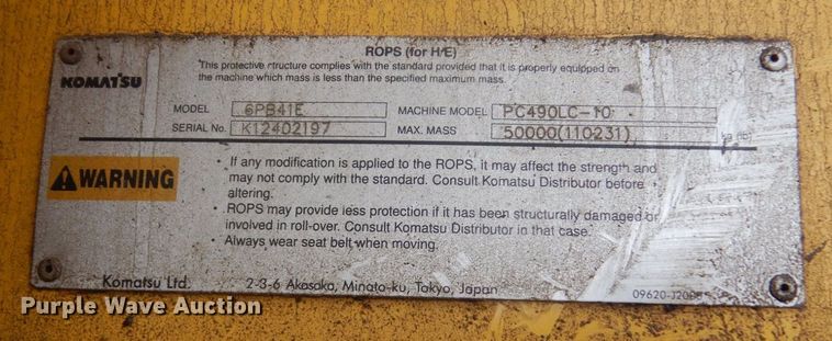 image for item AF9437 2013 Komatsu PC490LC-10  excavator