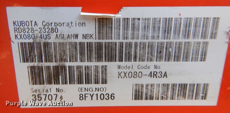 image for item DI6873 2016 Kubota KX080-4  mini excavator