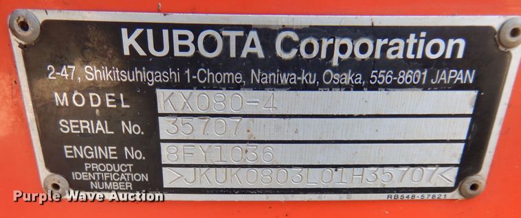 image for item DI6873 2016 Kubota KX080-4  mini excavator
