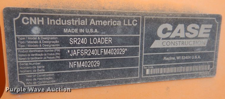 image for item DK2072 2015 Case SR240  skid steer loader