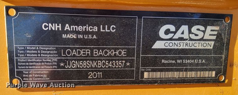 image for item DL2274 2011 Case 580 Super N  backhoe