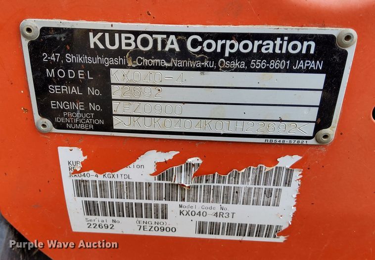 image for item DL2276 2015 Kubota KX040-4  mini excavator