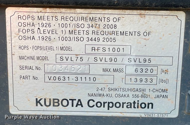 image for item DN7569 2019 Kubota SVL75-2  tracked skid steer loader