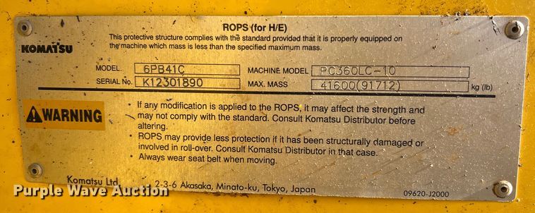 image for item DO2170 2013 Komatsu PC360LC-10  excavator