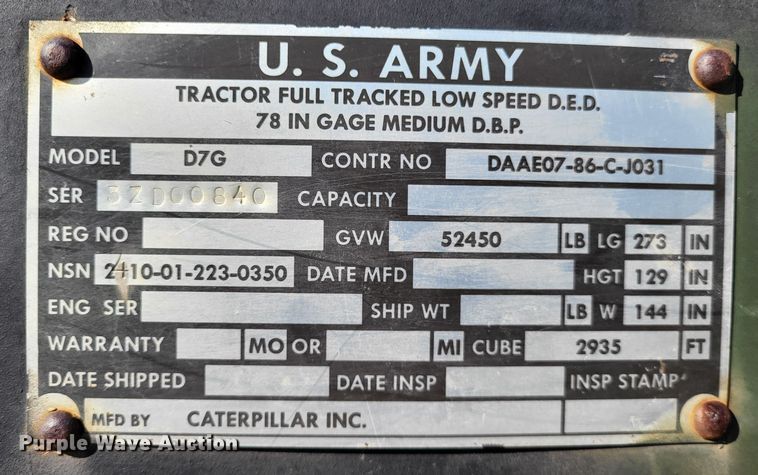 image for item DO3475 1988 Caterpillar D7G  dozer