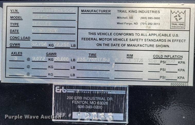 image for item DO3476 2021 Trail King TK60LP  equipment trailer