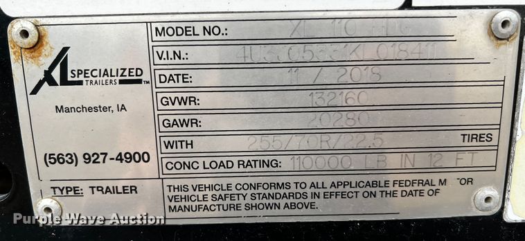 image for item DQ1934 2019 XL Specialized Trailers XL100 HDG  lowboy equipment trailer