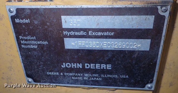 image for item DQ5016 2012 John Deere 35D  mini excavator