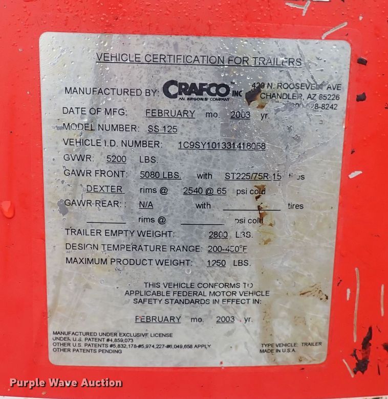 image for item DQ5049 2003 Crafco SS125  melter applicator