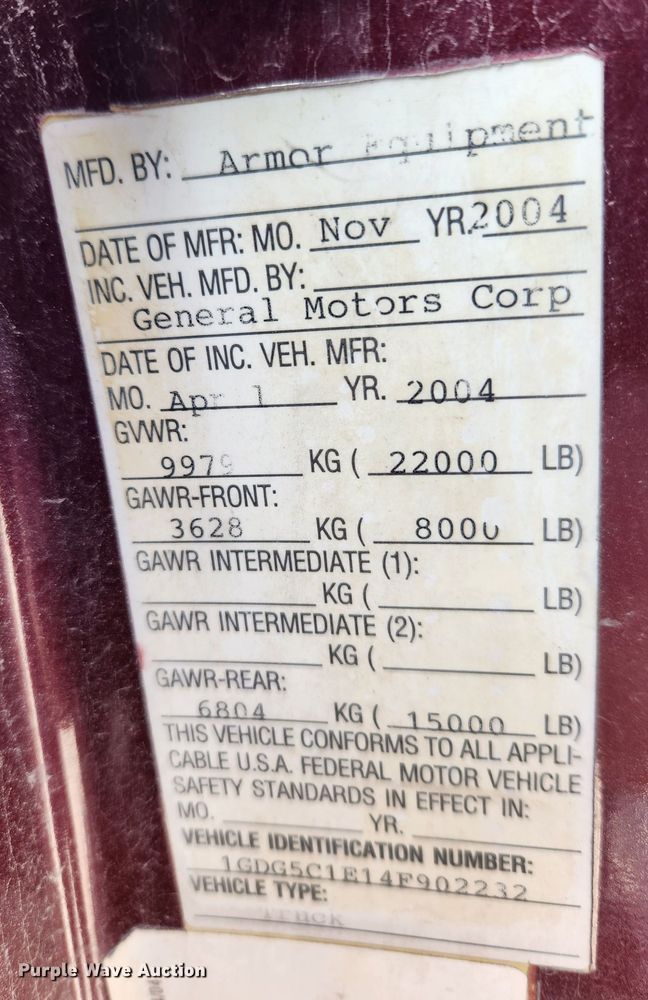 image for item DQ5376 2004 GMC C5500  dump truck