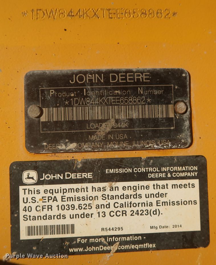 image for item DR6761 2014 John Deere 844K  wheel loader