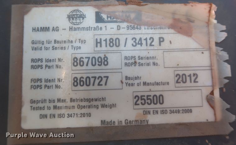 image for item DR6766 2009 Hamm 3412P  single drum vibratory roller