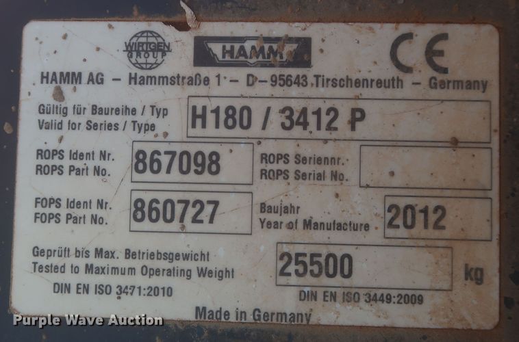 image for item DR6767 2009 Hamm 3412P  single drum vibratory roller