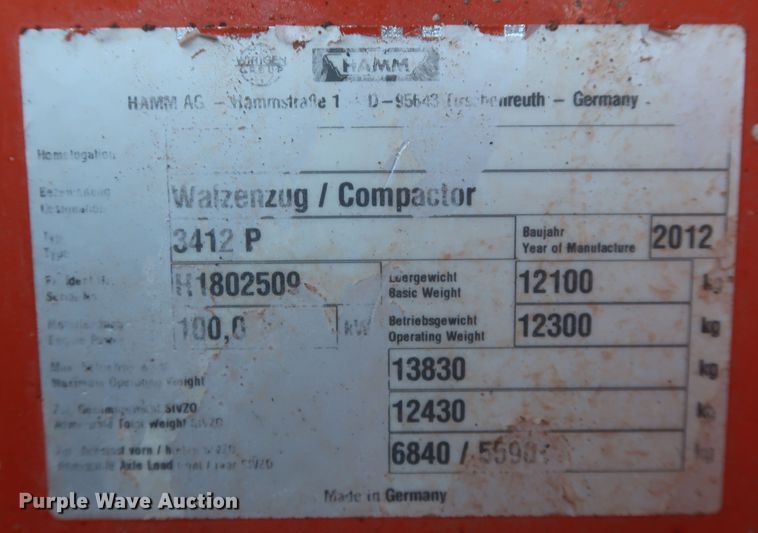 image for item DR6767 2009 Hamm 3412P  single drum vibratory roller