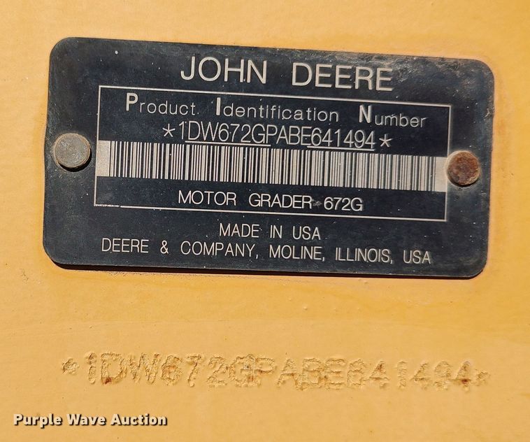 image for item DR6774 2012 John Deere 672G  motor grader