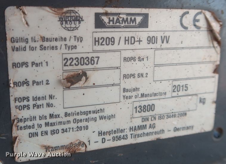 image for item DR6776 2015 Hamm HD+ 90i VV  double drum vibratory roller