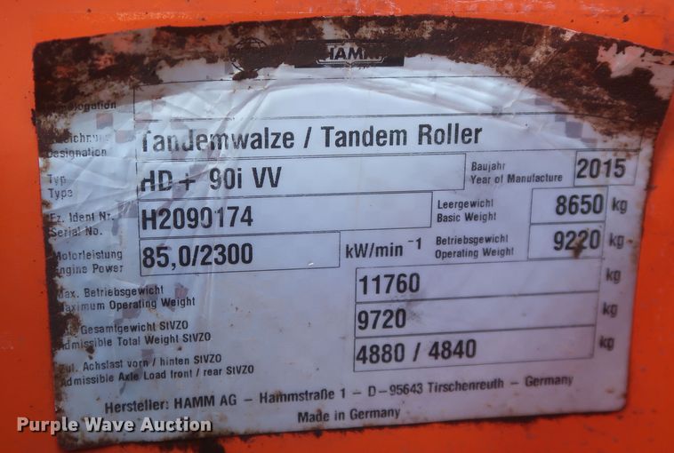 image for item DR6776 2015 Hamm HD+ 90i VV  double drum vibratory roller