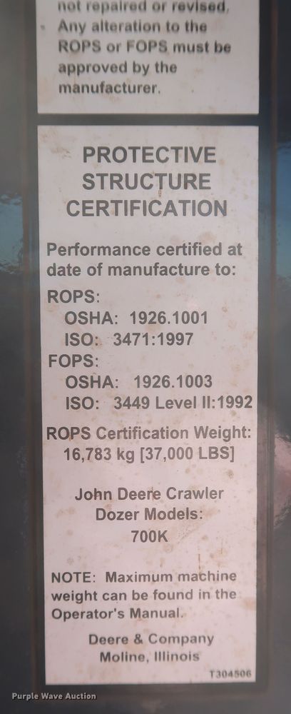 image for item DR6778 2013 John Deere 700K  dozer