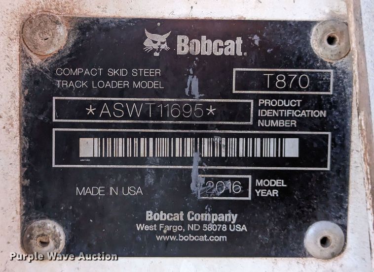 image for item DR6789 2016 Bobcat T870  tracked skid steer loader