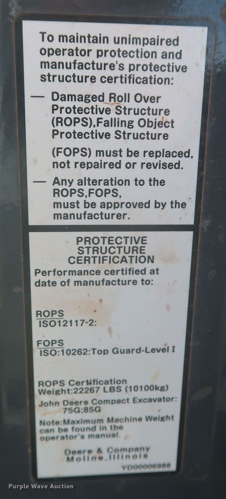 image for item DR6800 2013 John Deere 85G mini excavator