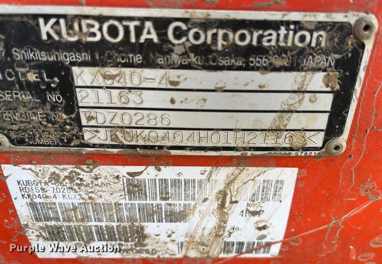 image for item DR7371 2014 Kubota KX040-4  mini excavator