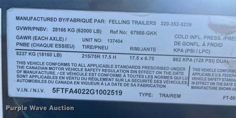 image for item DR7383 2016 Felling Trailers  drop deck equipment trailer