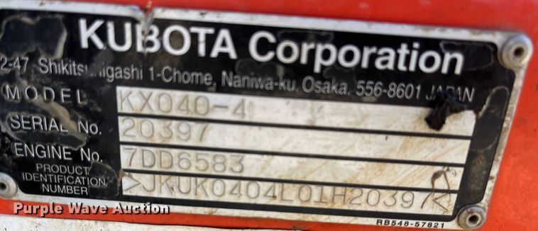image for item DR7384 2010 Kubota KX040-4  mini excavator