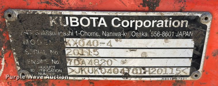 image for item DR7386 2013 Kubota KX040-4  mini excavator