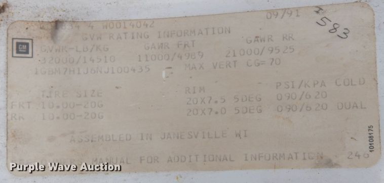 image for item HG9263 1992 Chevrolet Kodiak C6500  pressure digger truck