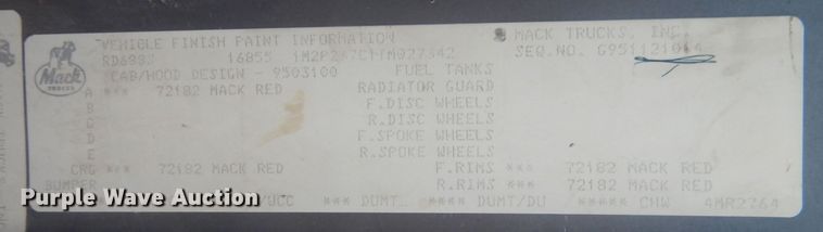 image for item HQ9541 1996 Mack RD688S  crane truck