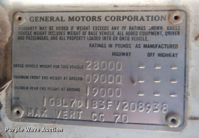 image for item HQ9564 1985 Chevrolet C6500  dump truck