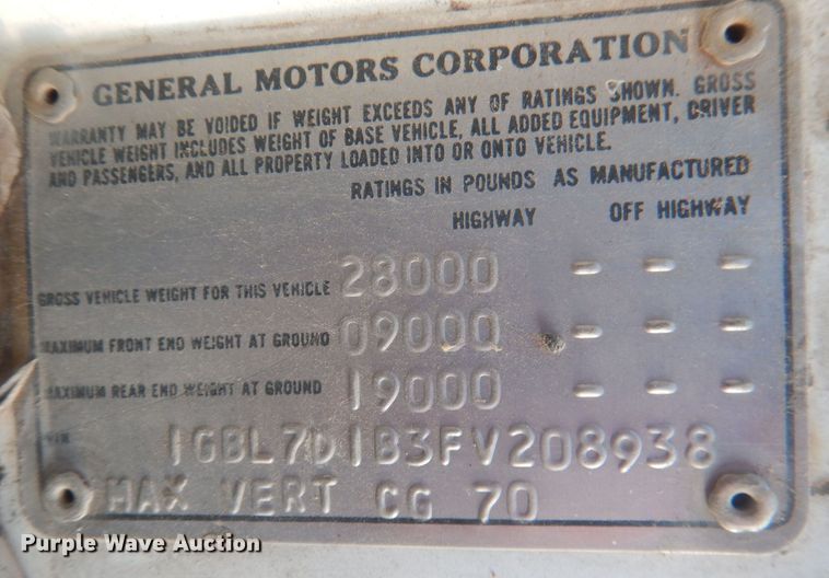 image for item HQ9564 1985 Chevrolet C6500  dump truck