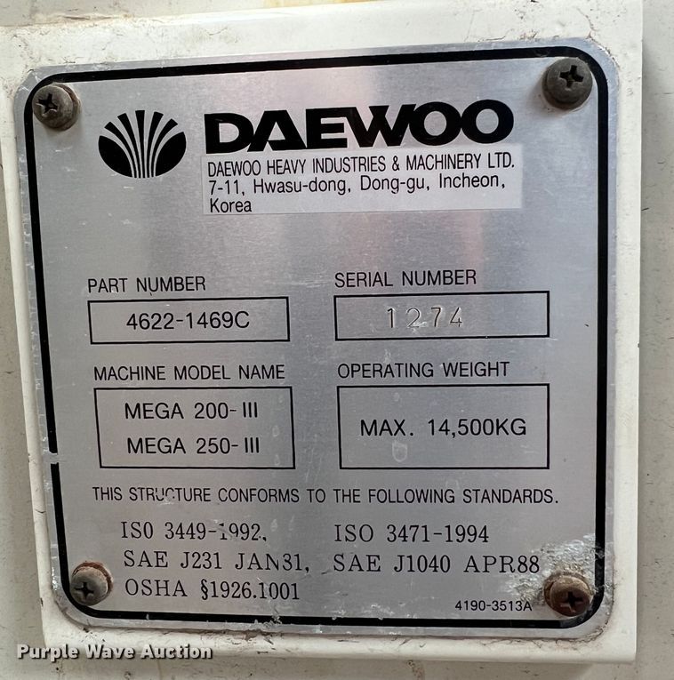 image for item ID9274 2002 Daewoo Mega 200III  wheel loader