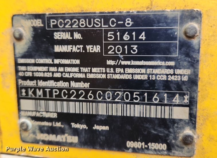 image for item JB9695 2013 Komatsu PC228USLC-8  excavator