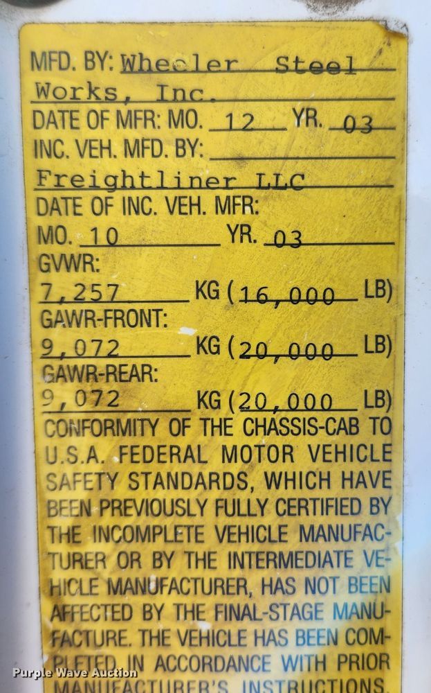 image for item JB9699 2004 Western Star 4900FA  dump truck