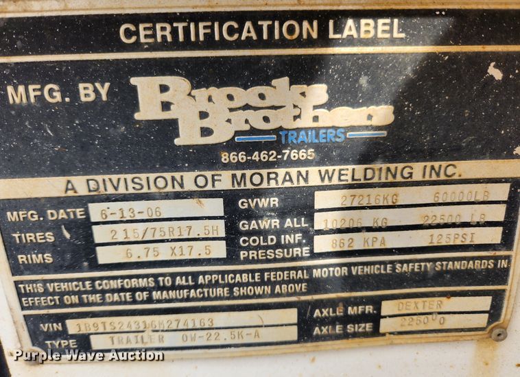 image for item JB9741 2006 Brooks Brothers OW-22.5K-A  equipment trailer
