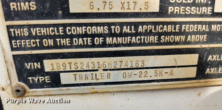 image for item JB9741 2006 Brooks Brothers OW-22.5K-A  equipment trailer