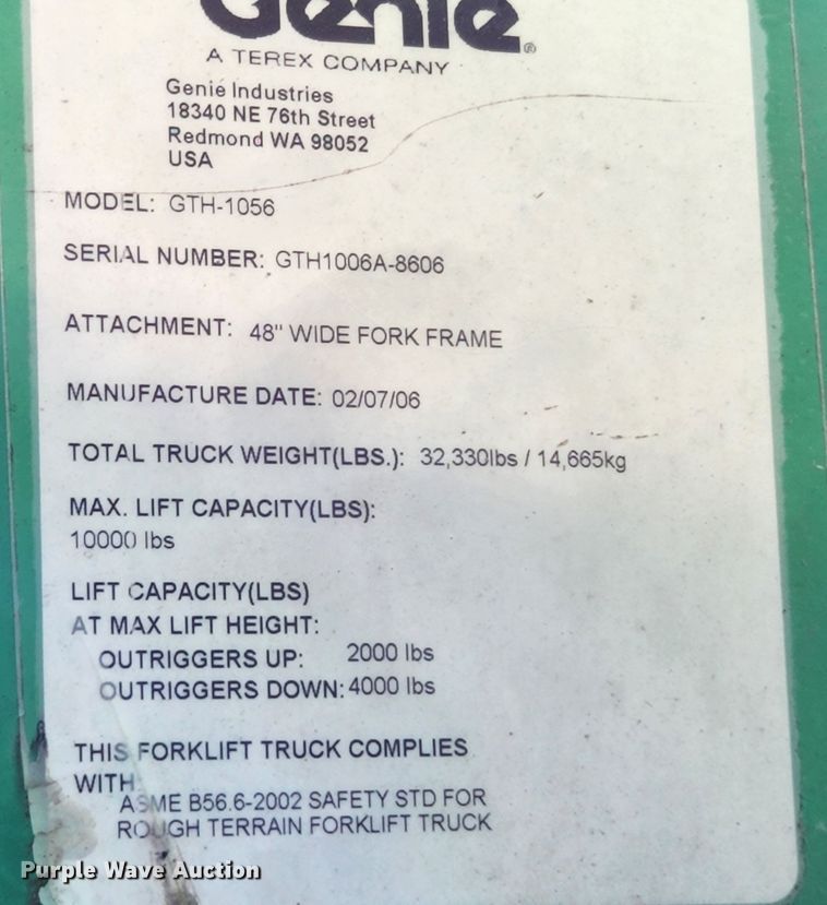 image for item JB9774 2006 Genie GTH-1056  telehandler