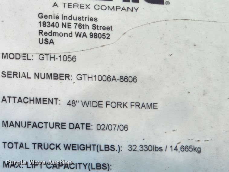 image for item JB9774 2006 Genie GTH-1056  telehandler