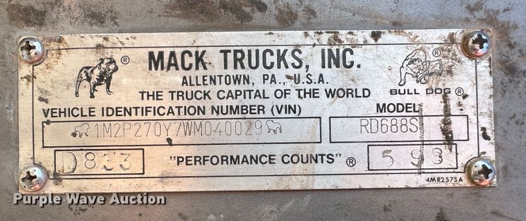 image for item JD9682 1998 Mack RD688S dump truck