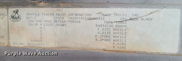 image for item JG9614 1987 Mack RW713  dump truck