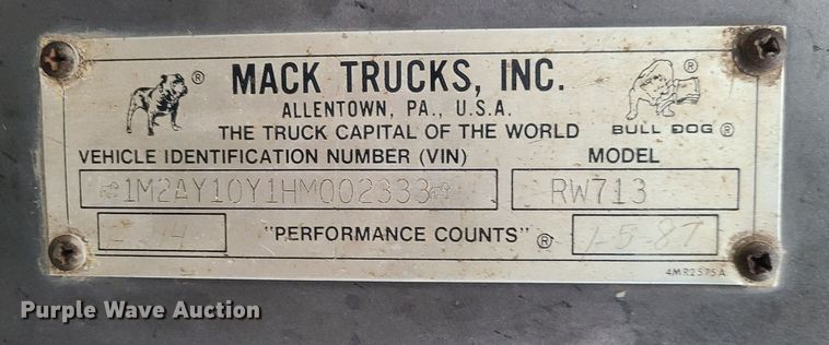 image for item JG9614 1987 Mack RW713  dump truck