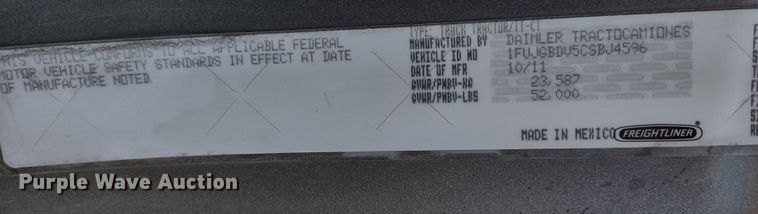 image for item JK9044 2012 Freightliner Cascadia  dump truck