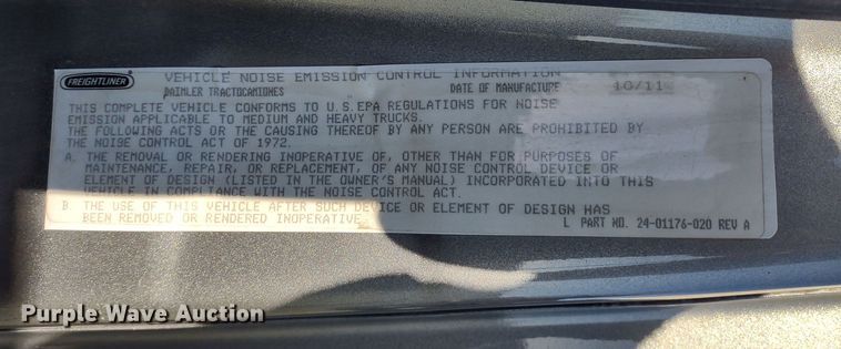 image for item JK9044 2012 Freightliner Cascadia  dump truck