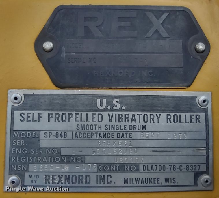 image for item JK9053 1979 Rexnord SP848  single drum vibratory roller