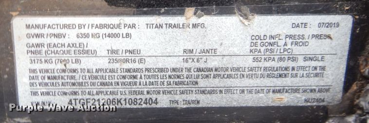 image for item JK9092 2019 Titan  equipment trailer