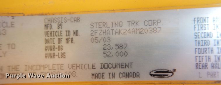 image for item JL9777 2004 Sterling L-Line  dump truck