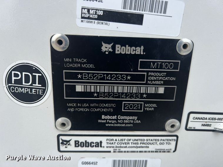 image for item JU9743 2021 Bobcat MT100  compact utility loader