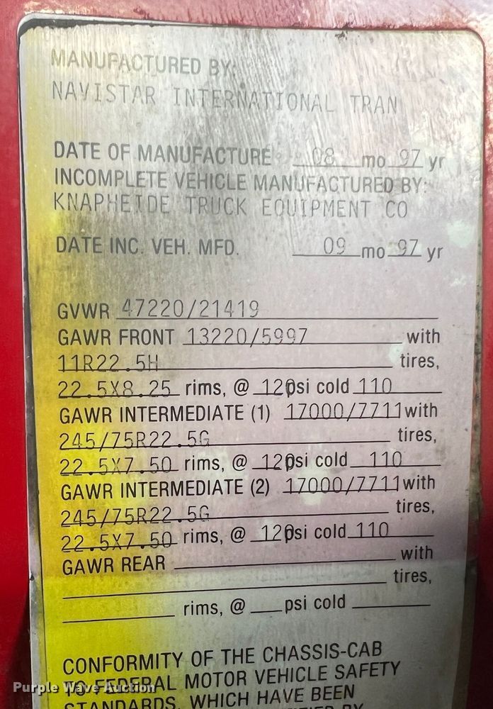 image for item JU9785 1998 International 4900  dump truck